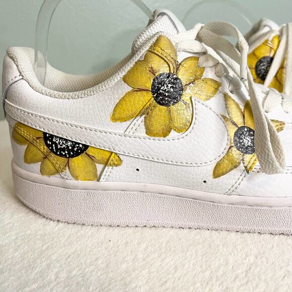 Nike Court Vision Low Womens 9.5 Sunflower White Leather Sneakers CD5434-100 - Picture 8 of 8